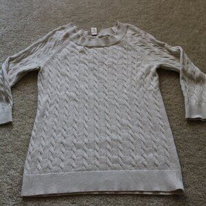 LOFT Cream Sparkle Cable Knit Sweater